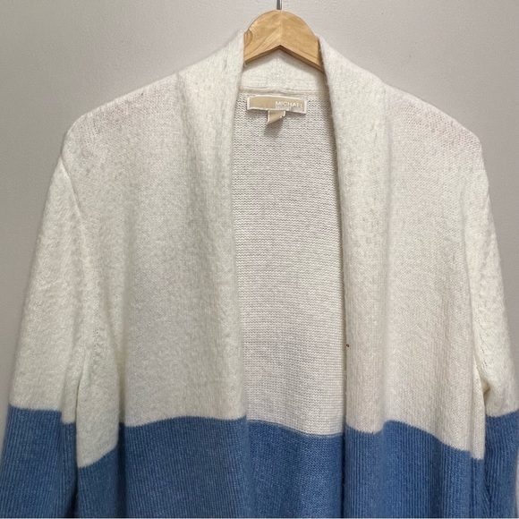 Michael Michael Kors Blue & White Duster Open Front Cardigan Sweater Size Large - Picture 3 of 9